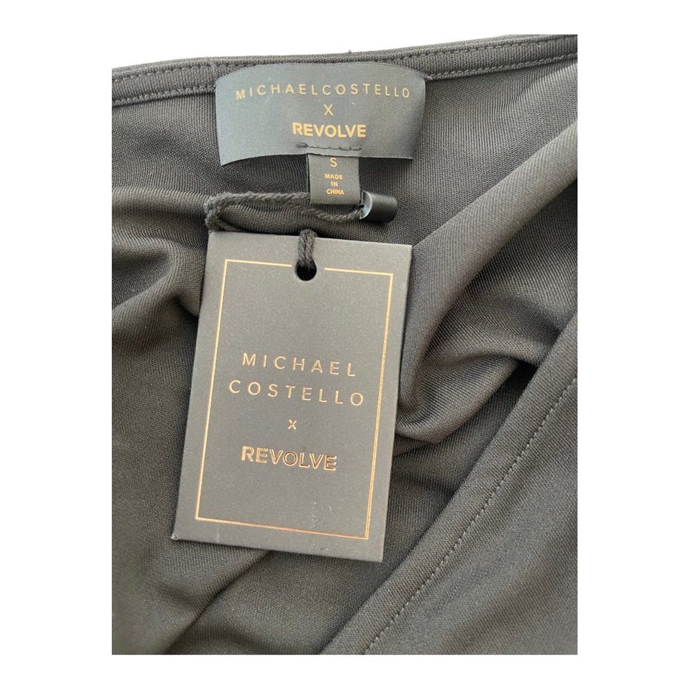 Michael Costello x Revolve Kylee Ruched Asymmetrical Black Midi Dress NWT - Picture 7 of 7